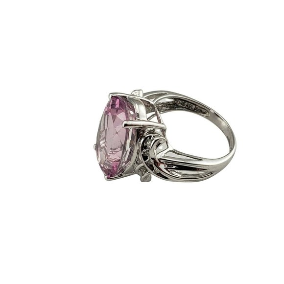 Vintage 14 Karat White Gold Pink Glass and Diamond Ring Size 6  #9935 - Picture 4 of 8